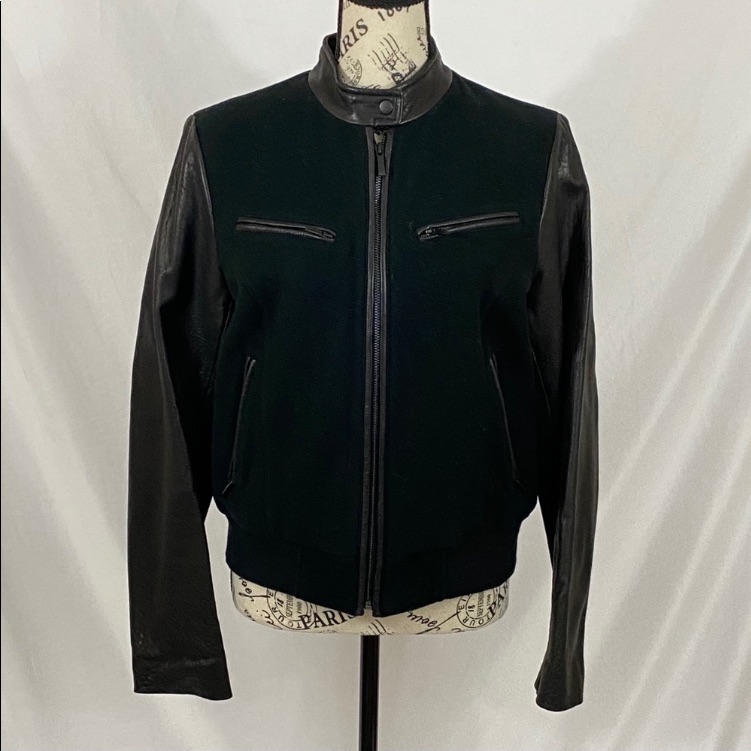 Cole Haan Wool And Leather Trim Varsity Jacket